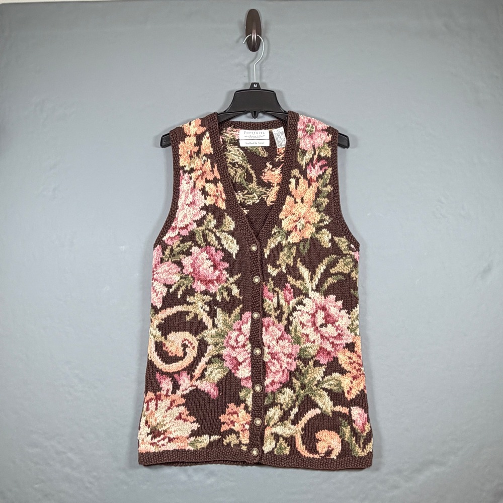 Portraits Northern Isles Knit Vest S/P Essex Brown Mix Floral Hand Knitted